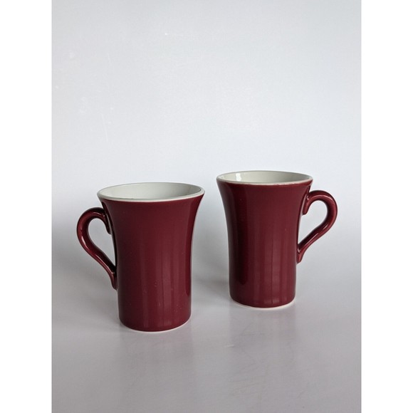 Vintage HALL Pottery USA 343 Maroon Burgundy Restaurant Ware Mugs 4 1/4" Tall - Picture 2 of 11